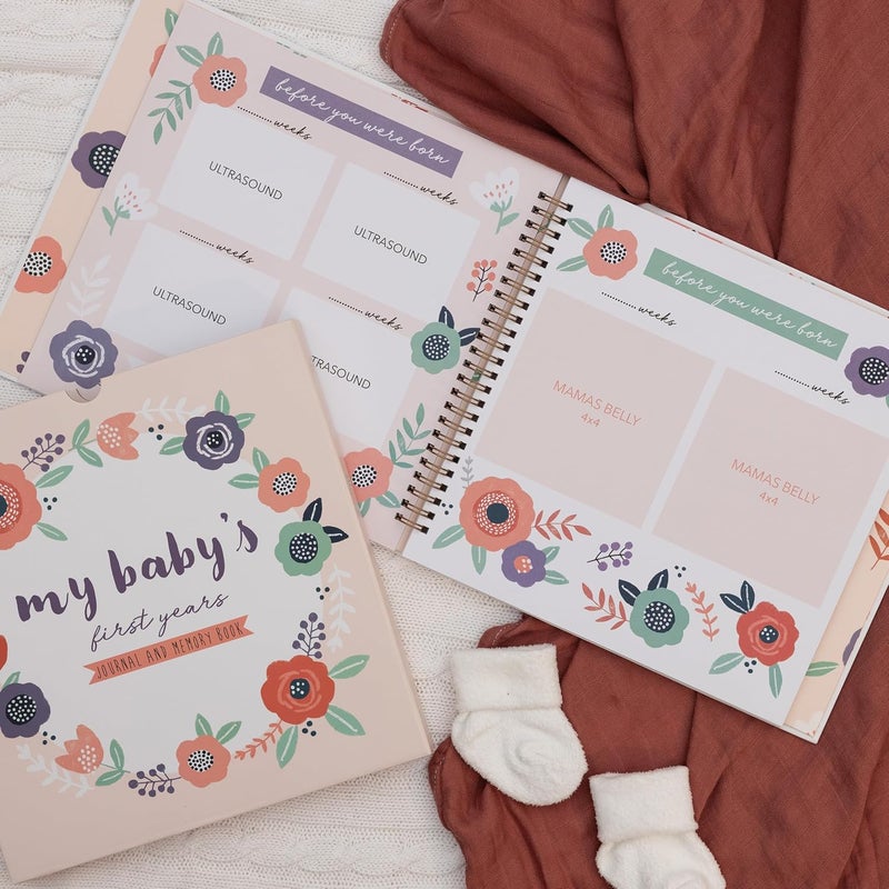 Pondering Pine Baby Memory Book Girl - Keepsake Journal and Scrapbook Photo Album for Girls First 5 Years, Baby Milestones, Floral, Hardcover - Image 5